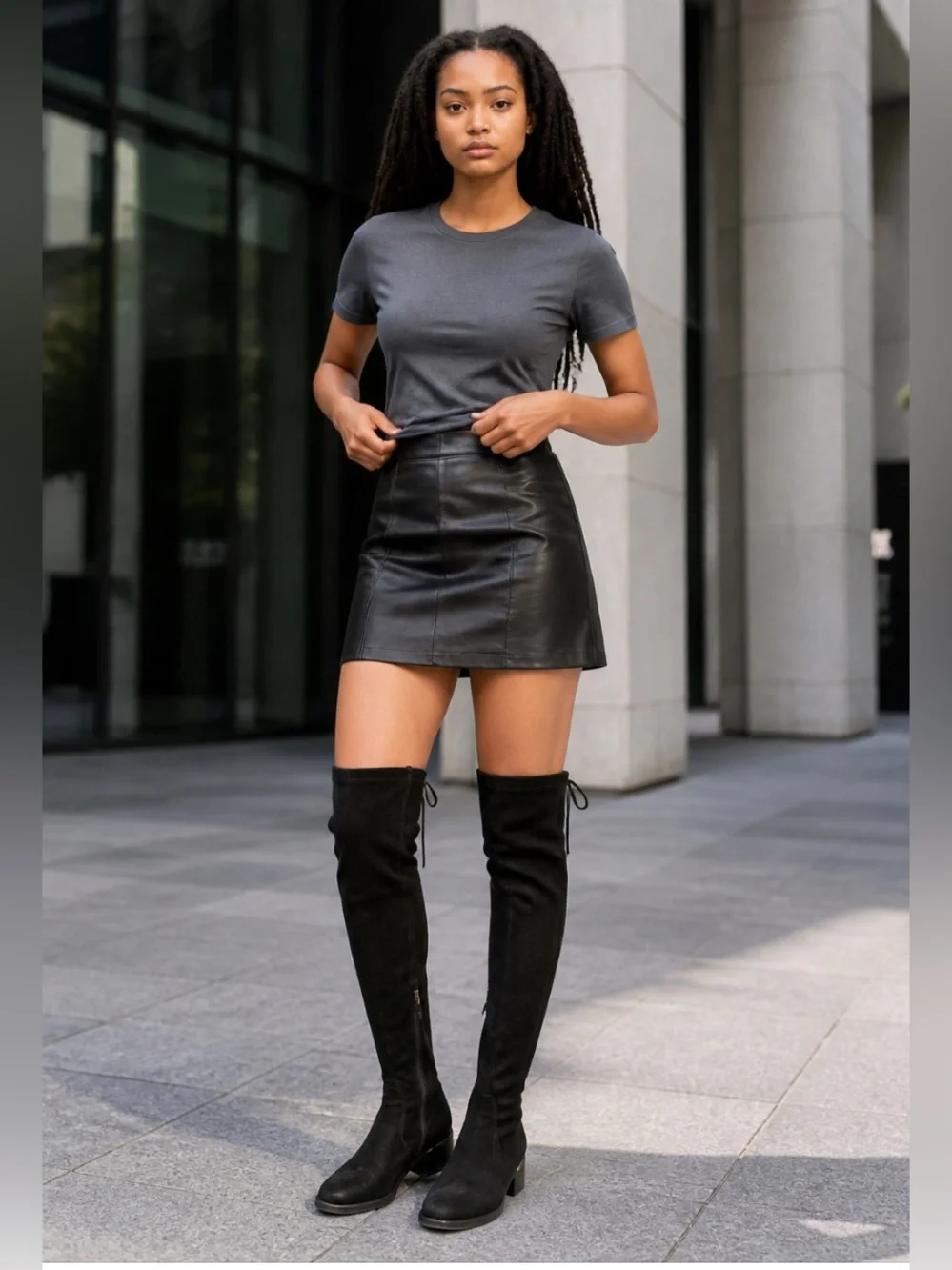 Over-the-Knee Black & Gold Low Heel Boots